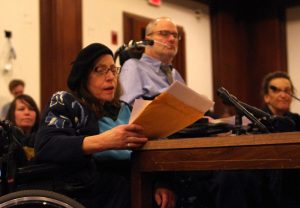 Karen Schneiderman testifies against Assisted Suicide at the State House in 2012.